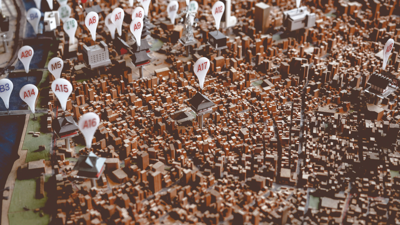 A plastic model city represents downtown tokyo