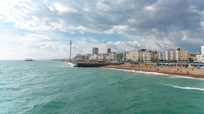 Brighton's sea front as seen from the sea. 