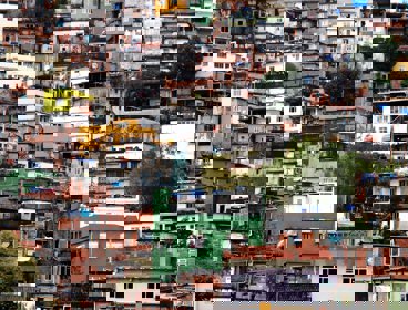 An informal settlement with colourful housing