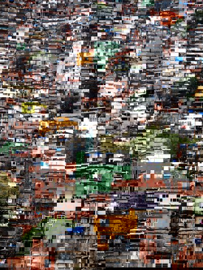 An informal settlement with colourful housing