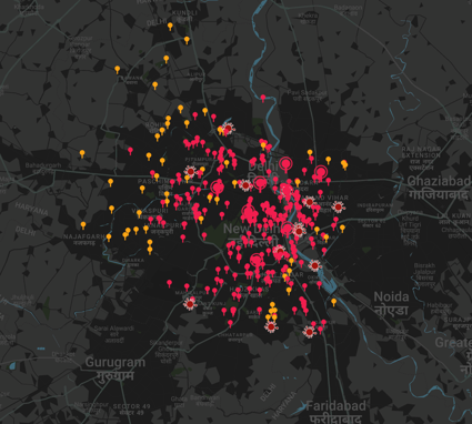 Map of evictions in New Delhi created by Missing Basti