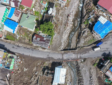 Loubiere, Dominica, showing damage caused by Hurricane Maria from above.