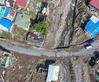 Loubiere, Dominica, showing damage caused by Hurricane Maria from above.