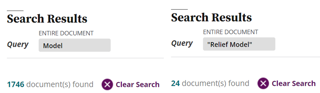 Wiley Digital Archives screenshot illustrating the difference in search results for the query Model and "Relief Model" in parentheses.