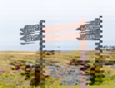 Brown wooden signpost