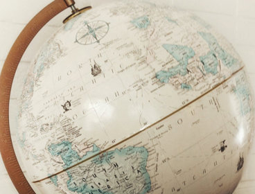 Globe showing the northern part of South America and the North Atlantic and South Atlantic ocean.