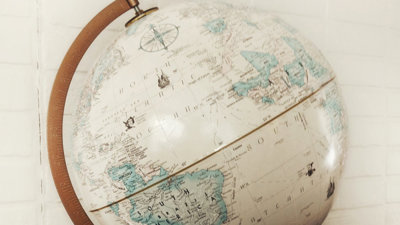 Globe showing the northern part of South America and the North Atlantic and South Atlantic ocean.