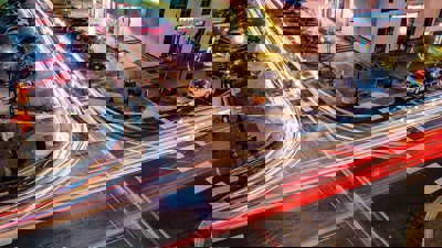 A long exposure of traffic lights at a cross roads.