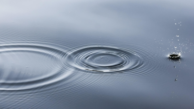 Water drops causing rings on the surface of the water