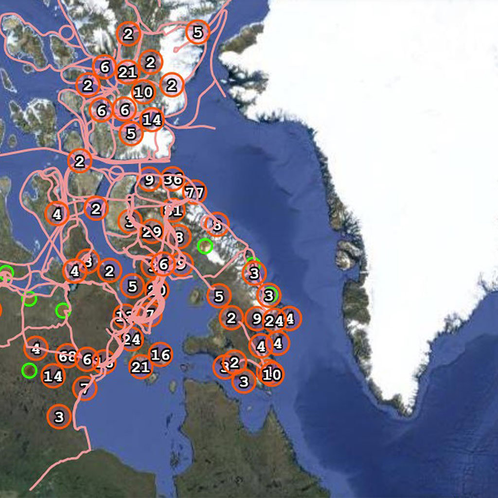 Mapping Inuit trails close up.