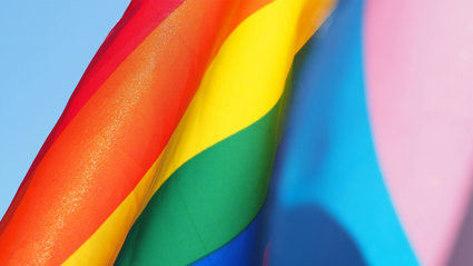 Close up of the Pride flag.