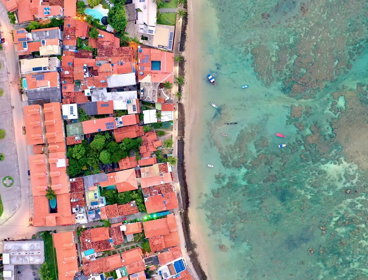 A coastal town and a beach. The village of Morro de São Paulo in Bahia, Brazil.