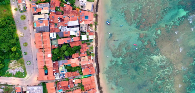 A coastal town and a beach. The village of Morro de São Paulo in Bahia, Brazil.