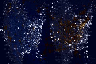 Aerial photo of cities at night taken from space
