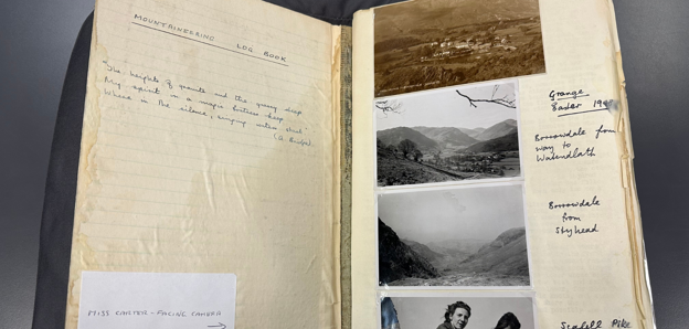 A photo of Jean Carter's mountaineering log book.