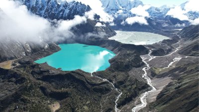Aerial view of glacial lake.