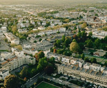Aerial view over Cheltenham.