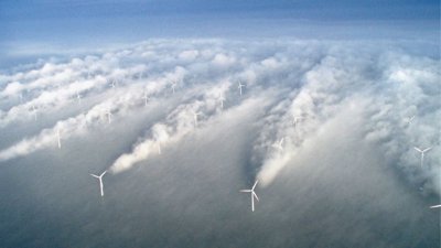 Aerial view of wind farm.