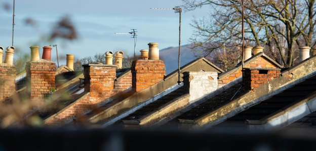 A close up of a row of terraced houses.