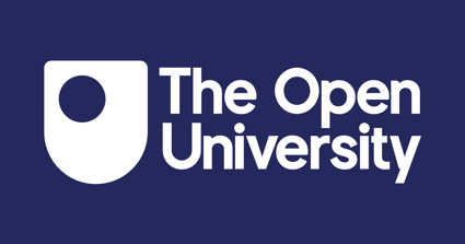 The Open University logo, white words on a blue background