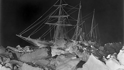 Black and white photograph of Endurance expedition ship.