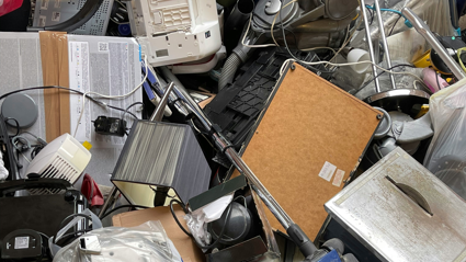 A birds eye view of electronic waste plied up on each other