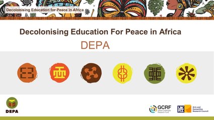 Promotional image for the 'Decolonising Education For Peace in Africa' project, representing funding partners for the project