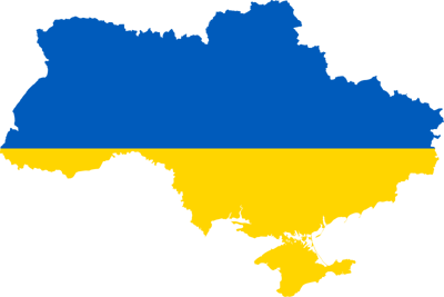 Ukraine map outline in yellow and blue