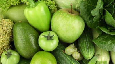Bright green fruit and vegetables.