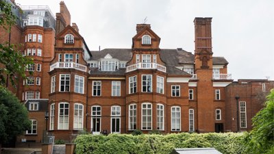 View of terrace at Royal Geographical Society building.
