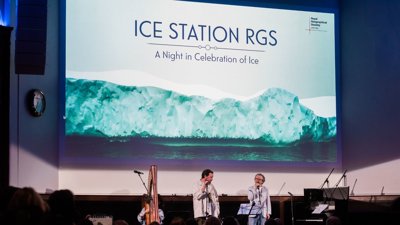 Performers on stage at RGS Ice Station event.