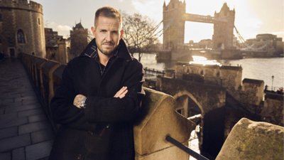 Dan Jones against backdrop of Tower Bridge.