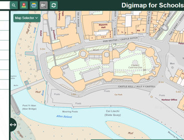 Digimap for schools screenshot showing Caernarfon Castle.