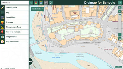 Digimap for schools screenshot showing Caernarfon Castle.