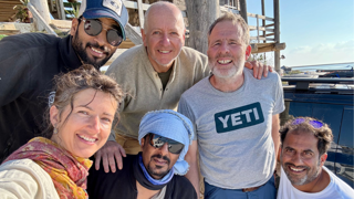 Selfie of six people taken on an expedition to Oman.