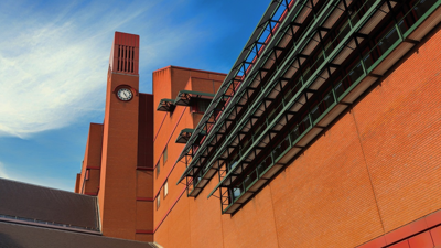 A side view of the redbrick British Library