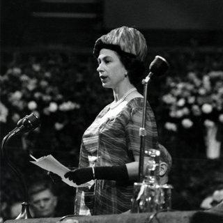 Her Majesty Queen Elizabeth II addressing opening meeting IGU 1964 at the Albert Hall.