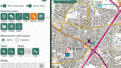Screenshot of 'Digimap for Schools' software showing digital mapping tools.