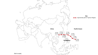 Map showing the path of Typhoon Ragasa