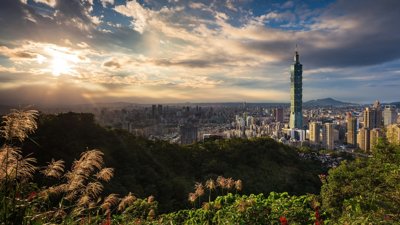 Sunset over Taipei City, Taiwan.