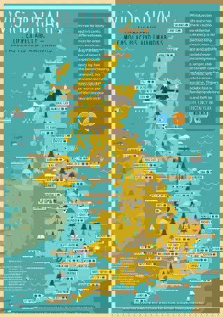 Map of the UK showing the life expectencies of different places
