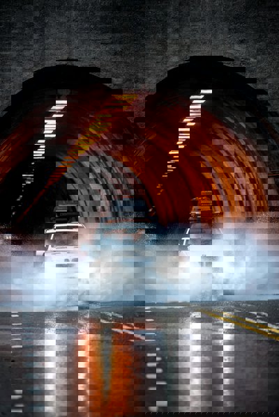 A car driving through flood water
