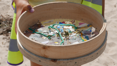 Microplastics captured on a beach