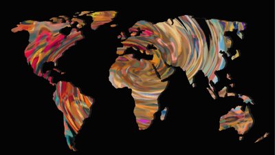 Colourful distorted map view.