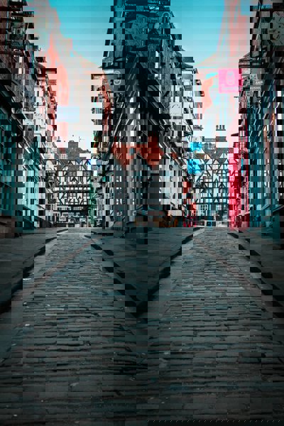 A cobbled high street