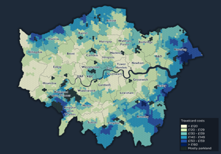 Map showing Travelcard costs in London