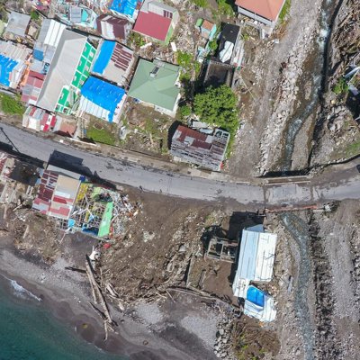 AV photogrammetry image of Loubiere, Dominica, showing damage caused by Hurricane Maria.