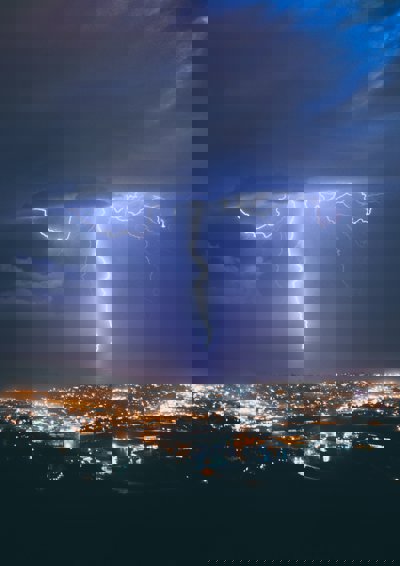 Lightning over a city