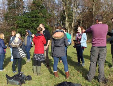 Group of teachers in a field sketching what they can see.
