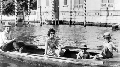 Black and white photo of Jan And Elizabeth Morris in Venice. 